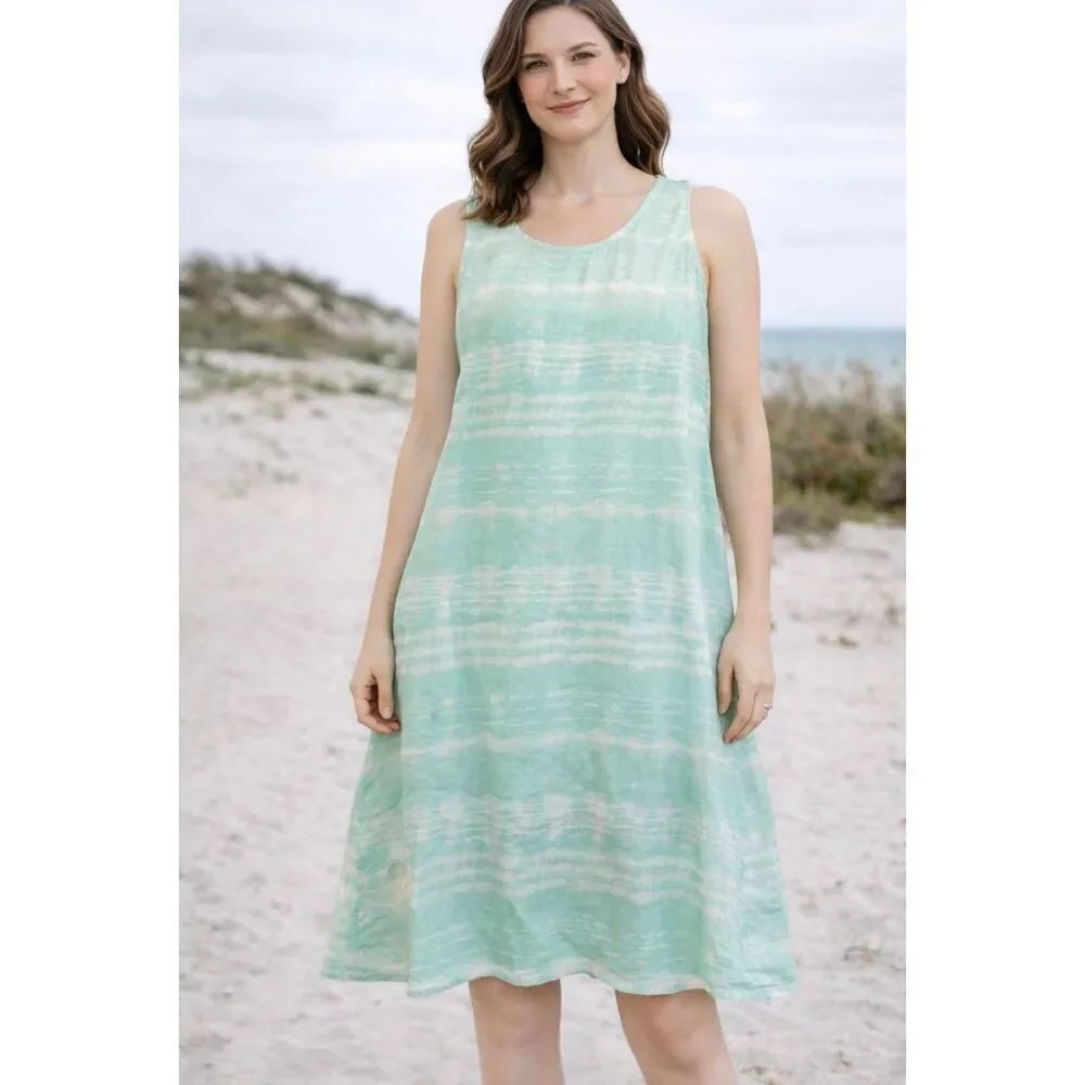 Nicole Miller 100% linen green tie dye dress m